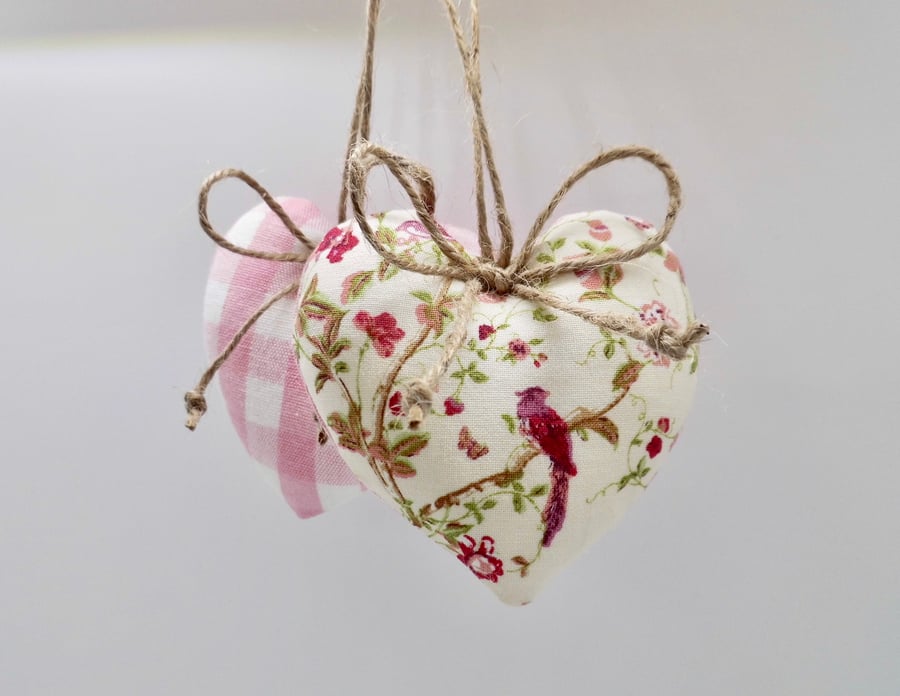 Heart shape small size decorations in Laura Ashley pink check and floral