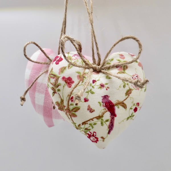 Heart shape small size decorations in Laura Ashley pink check and floral