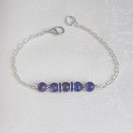 SALE - Gorgeous Indigo Glass Bead and Chain Bracelet 