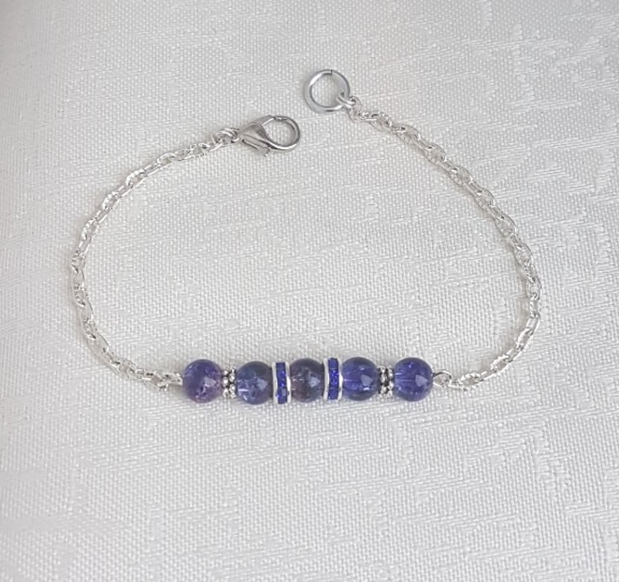 SALE - Gorgeous Indigo Glass Bead and Chain Bracelet 