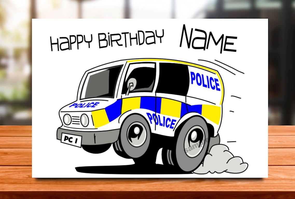 Personalised Police Car Birthday Card, Handmade A5 Size