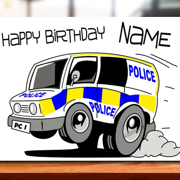 Personalised Police Car Birthday Card, Handmade A5 Size