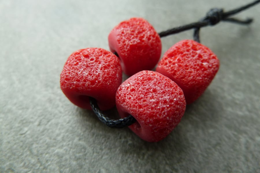 red cube lampwork glass beads