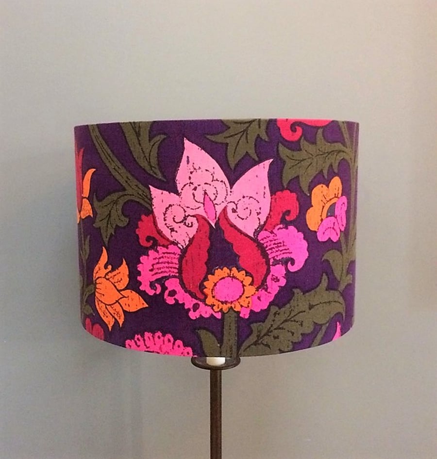 Groovy 70s Pink , Orange and Purple Pandora  VIntage fabric Lampshade Option