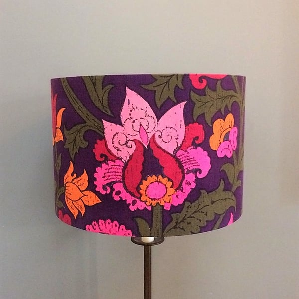 Groovy 70s Pink , Orange and Purple Pandora  VIntage fabric Lampshade Option