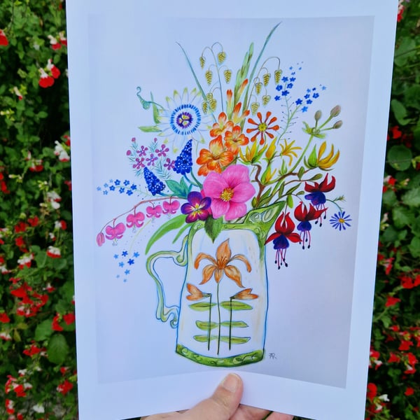 Orange Lily Jug,  print from original artwork. A3, A4, A5 available. 