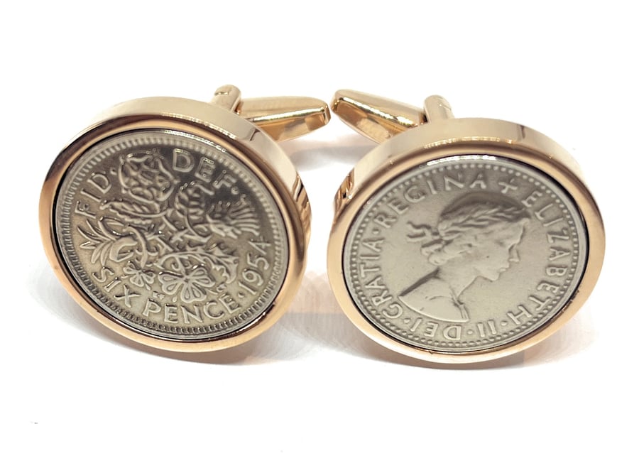 1954 Sixpence Coin Cufflinks Mens 70th Birthday Gift  Present R-G