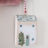 Wooden Hand Painted House Hanging Decoration