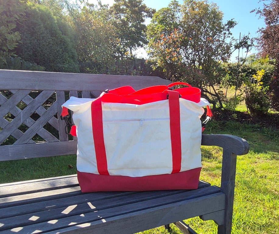 Upcycled Sailcloth Travel Bag - Large Weekender Tote with Canvas Base