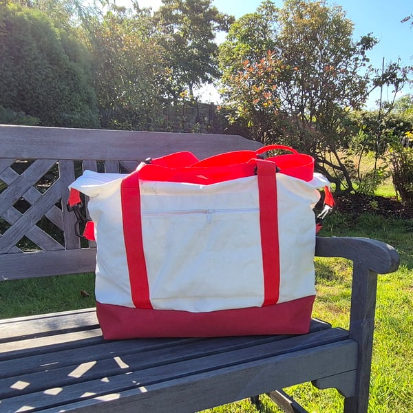 Upcycled Sailcloth Travel Bag - Large Weekender Tote with Canvas Base