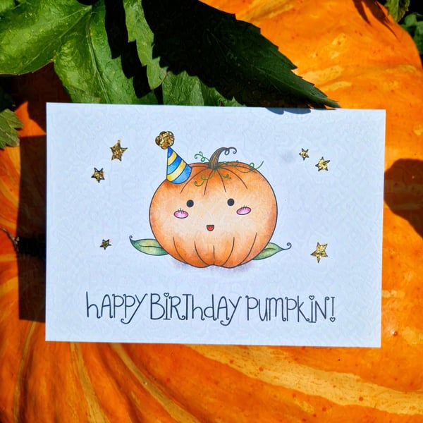Happy birthday pumpkin card, Funny autumn themed birthday pun card