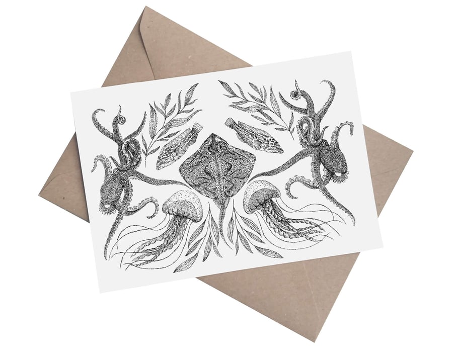 Coastal Symmetry - Ray: A5 Blank Greetings Card 