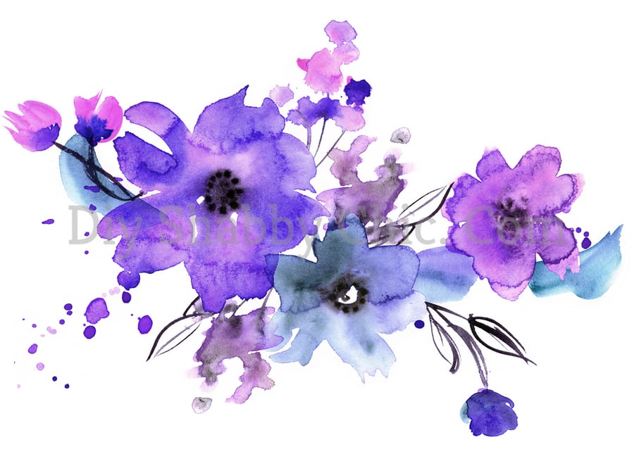 Waterslide Wood Furniture Vintage Image Transfer Shabby Chic Purple Watercolour