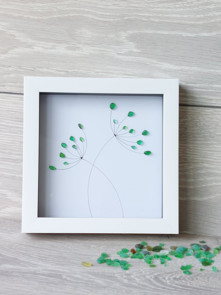 Green seaglass flower frame picture 