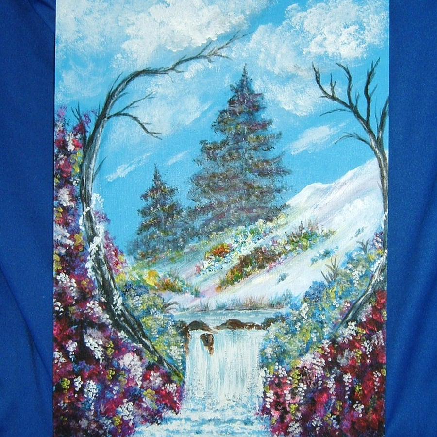 acrylic art painting 9" x 12" fantasy landscape ref 485