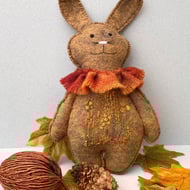 Rabbit, woodland bunny, hand embroidered felt animal doll, wall decor