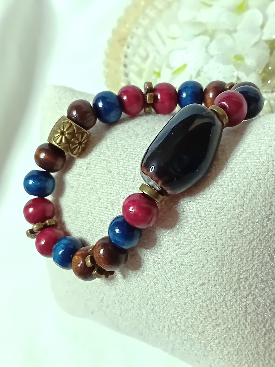 Ceramic & Wood Beaded Bracelet