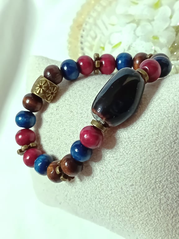 Ceramic & Wood Beaded Bracelet