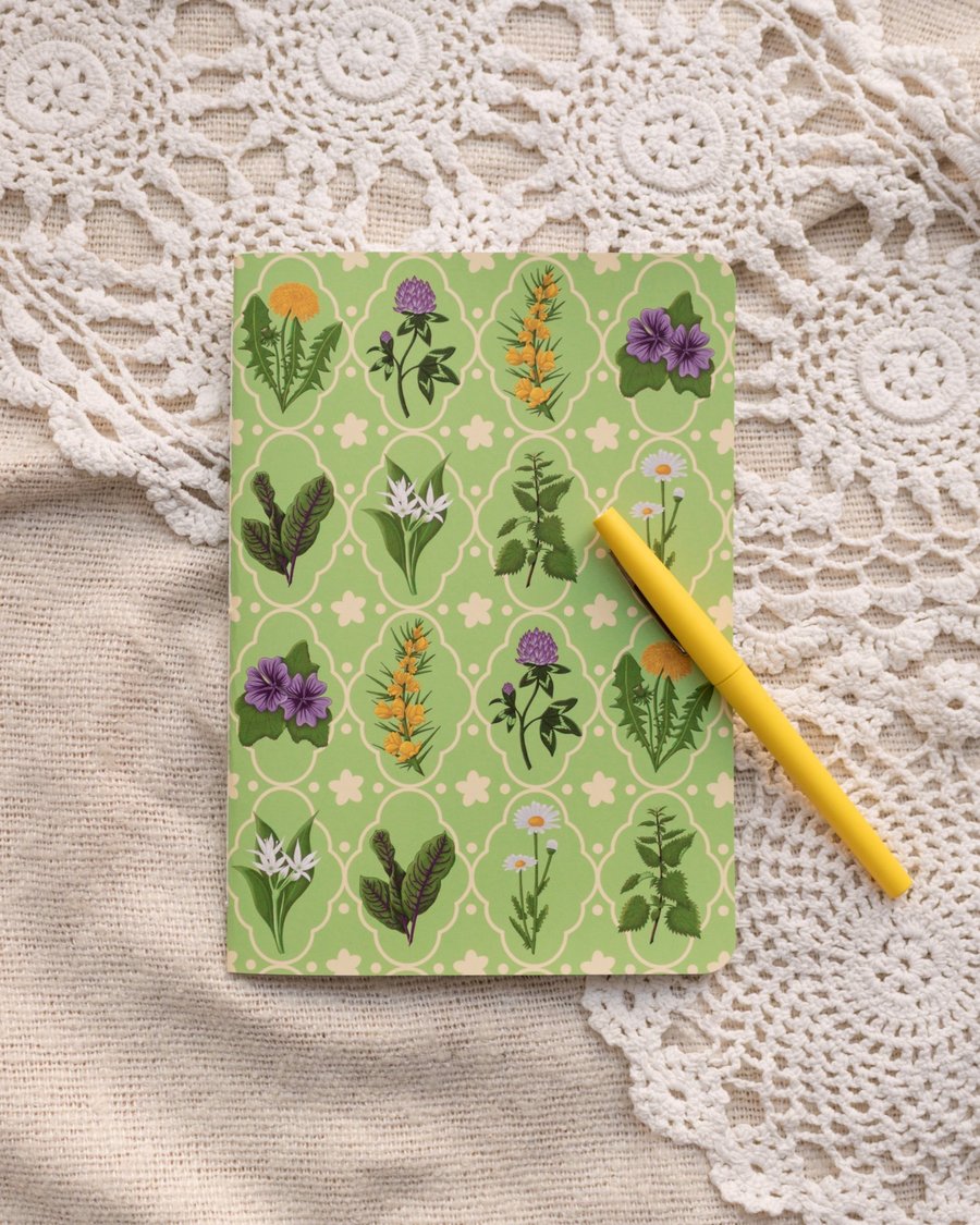 A5 Handmade Notebook with Spring Foraging Design