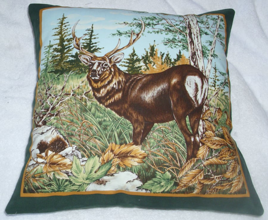 A Highland Stag in the wooded glen cushion