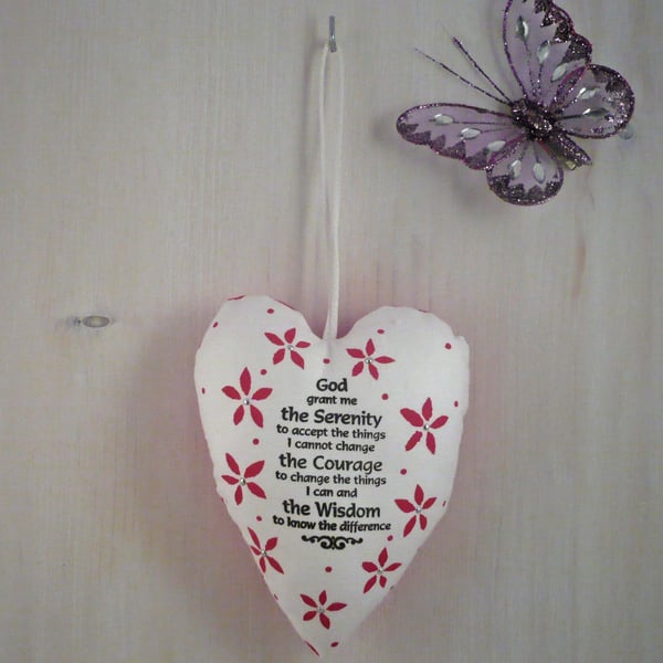 'Serenity Prayer'  Hanging Heart with Pink flowers