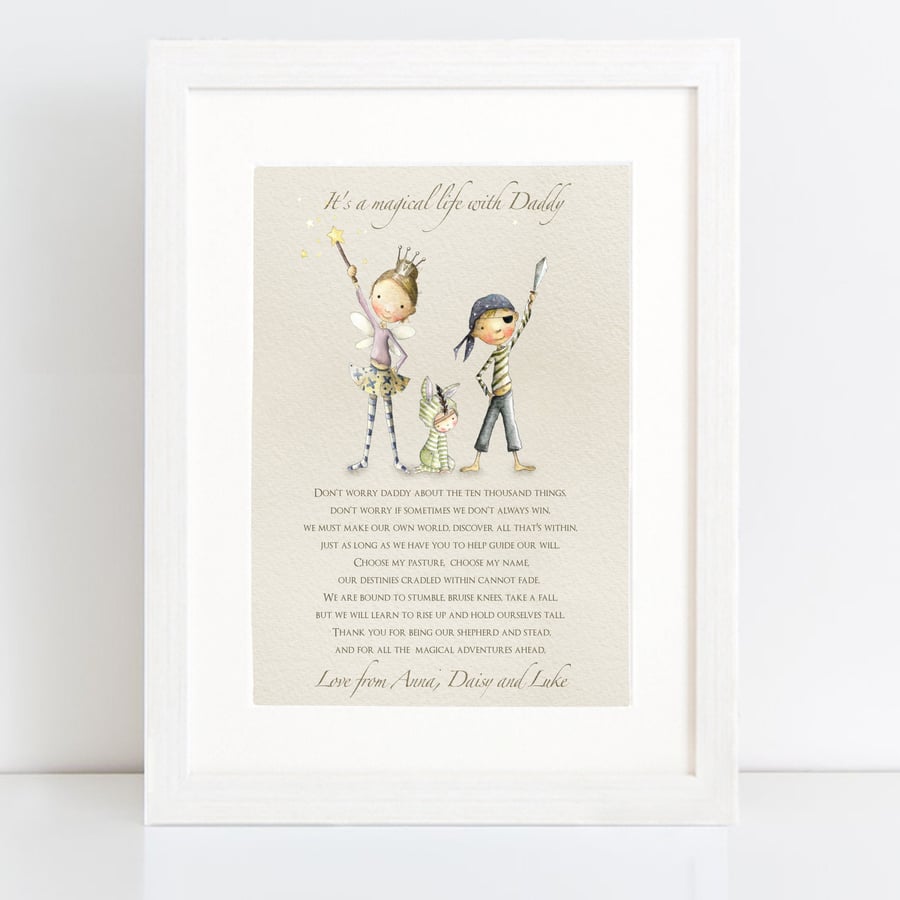 Magical adventures with Daddy - Watercolour art print - you choose your characte