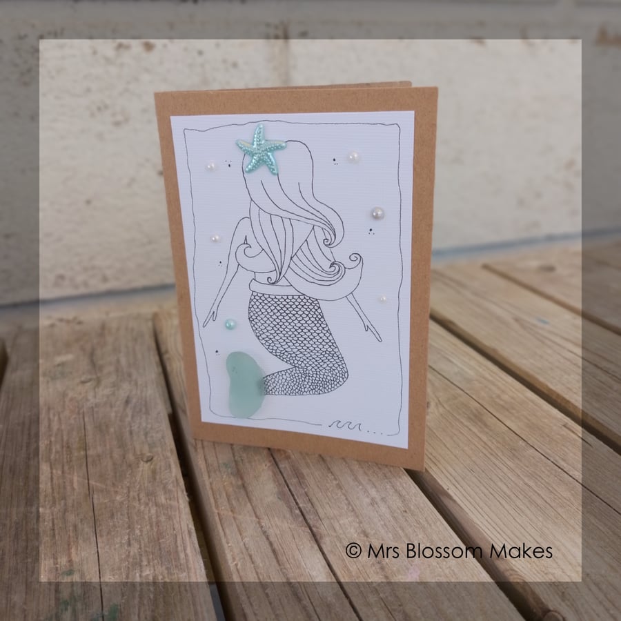 Sea Glass Card - Mermaid pearl bubbles