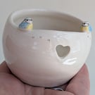 Handmade Tealight with Blue Tit Bird Couple, Hearts & birdprints. Wedding Gift
