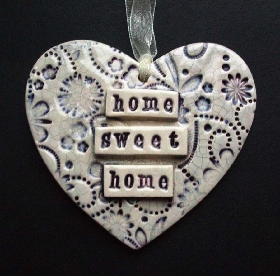 purple ceramic heart decoration Home Sweet Home