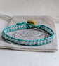 Amazonite and mint green leather bracelet with yellow button  - Image 7