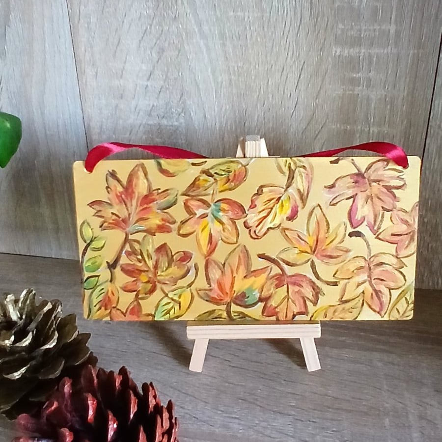 Metallic Autumn leaves handpainted wooden wall decoration.  