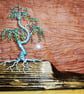 Aluminium Wire Bonsai Sculpture – Charred Wood Base, Green Foliage - Image 7