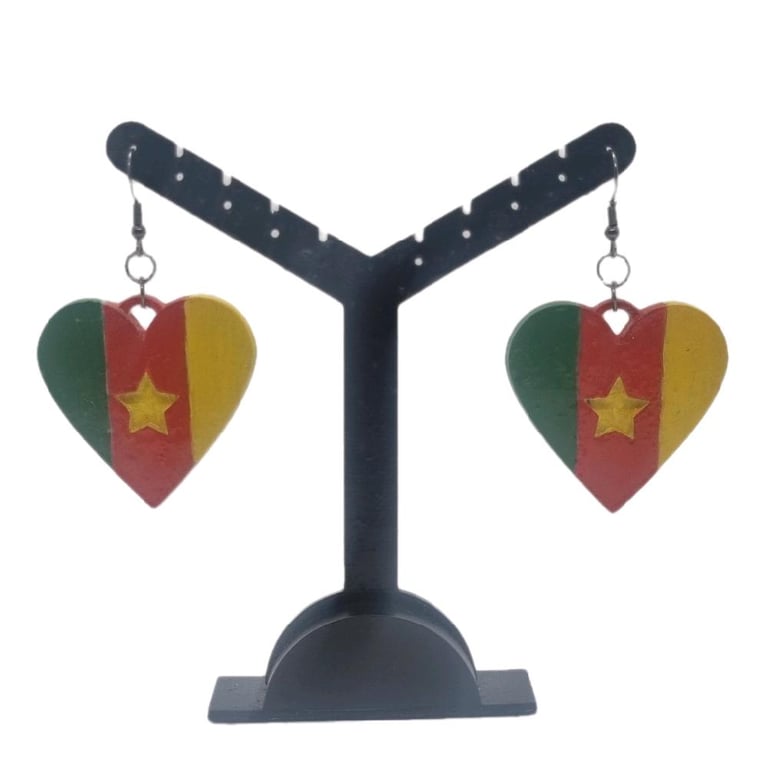 Cameroon flag earrings, love Cameroon, loveheart jewellery, african queen, 