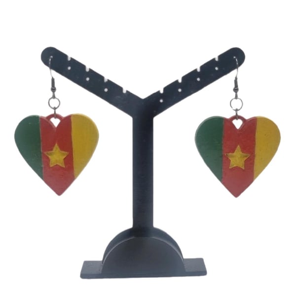 Cameroon flag earrings, love Cameroon, loveheart jewellery, african queen, 
