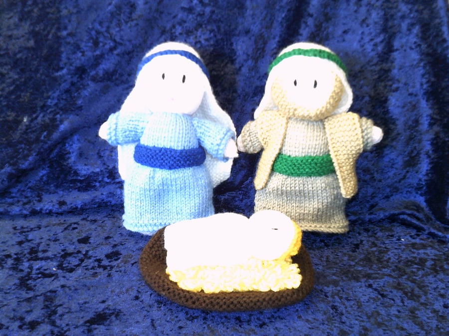 Hand Knitted Mary, Joseph & Baby Jesus Nativity Set