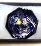 yellow. purple and white scrolled over dark blue - brooch - Image 2