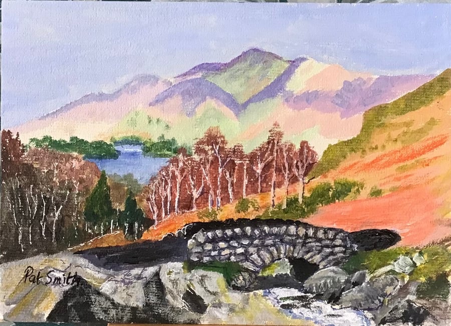 Original Acrylic painting, Ashness Bridge, Lake District 7”x 5”