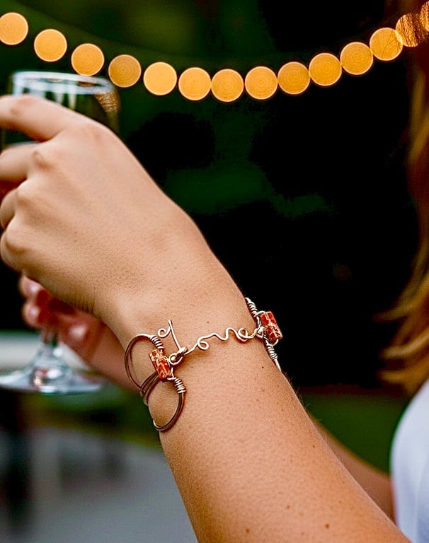 Copper Love Bangle, Wire weave, ML-L Jasper - Stunning