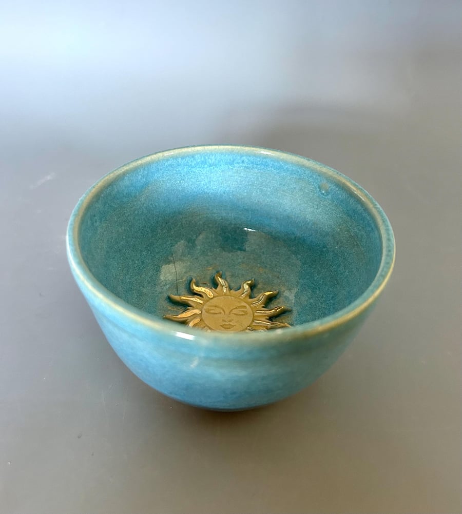 Handmade Ceramic Altar Bowl: Blue Moon & Sun Trinket Dish