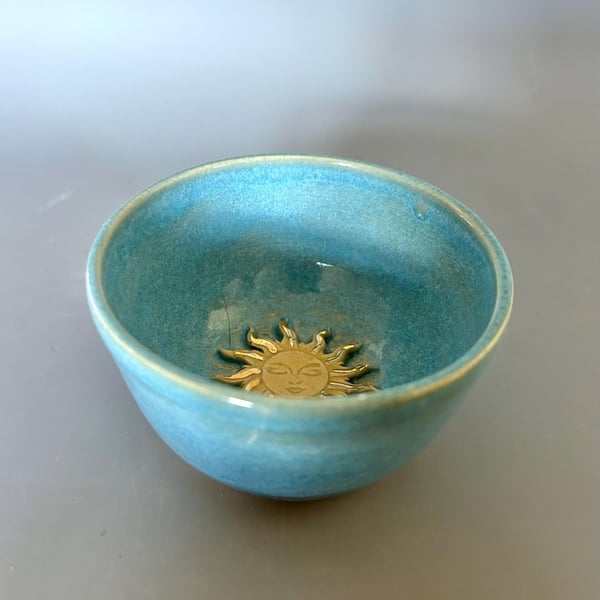 Handmade Ceramic Altar Bowl: Blue Moon & Sun Trinket Dish