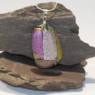  Sunset Patchwork Dichroic Fused Glass Statement Pendant on Silver Chain - 1277