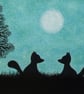 Fox Card, Moon Art Card, Two Foxes Silhouette Card, Romantic Animal Card, Tree - Image 1