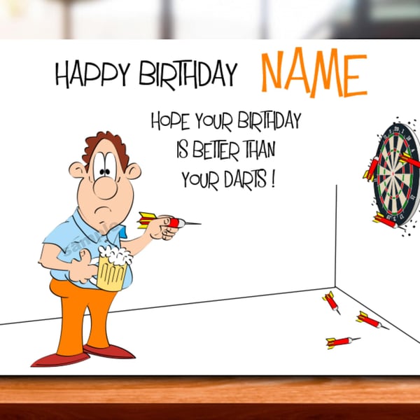 Personalised Darts Birthday Card, mum, dad, grandad, gran, son, daughter brother