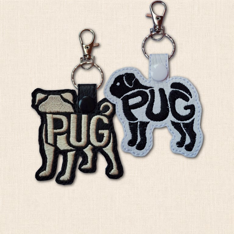 Pug Keyring - Dog Silhouette Word Art Accessory