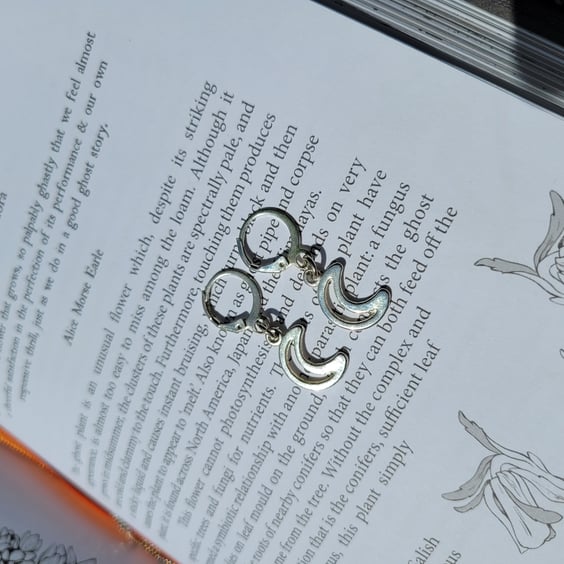 Silver huggie hoop moon earrings
