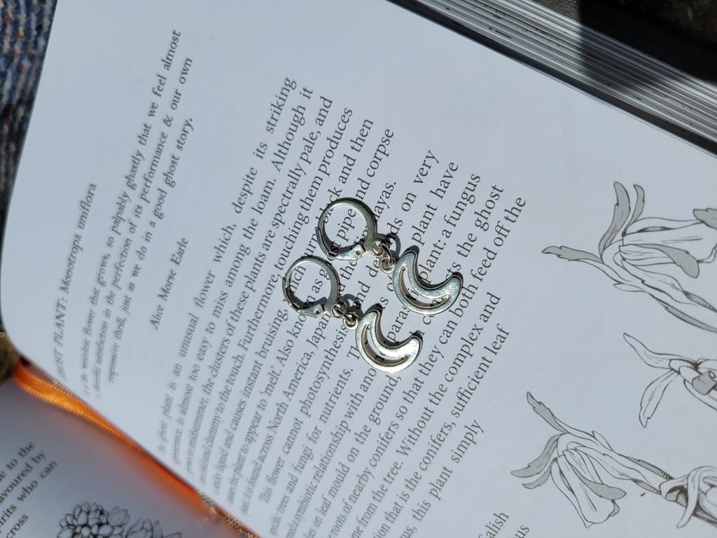 Silver huggie hoop moon earrings
