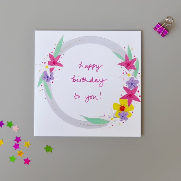 Happy Birthday Floral Garland Birthday Card