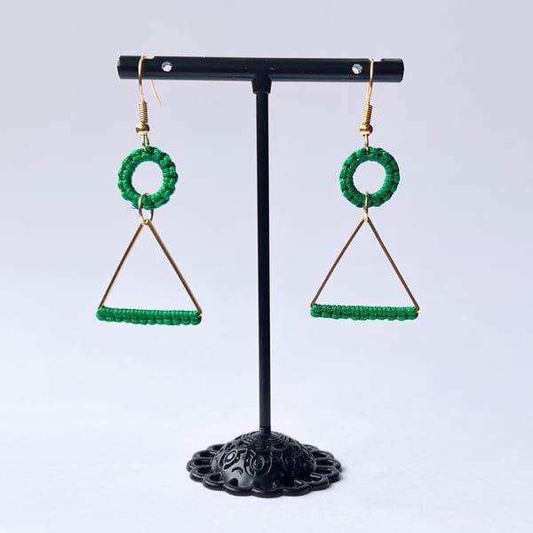 Earrings - Macrame Green Triangles FREE UK P&P