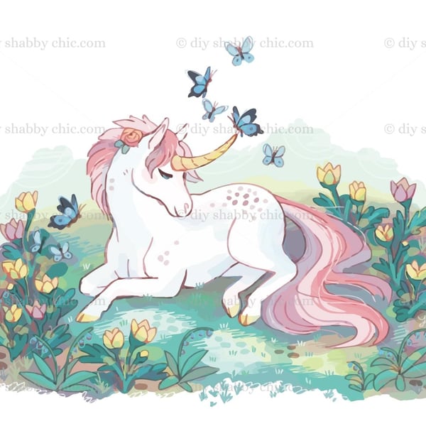 Waterslide Wood Furniture Vintage Image Transfer DIY Shabby Chic Sitting Unicorn