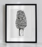 Black & White Botanical Morel Mushroom Art Print Hand-Drawn A5 Illustration - Image 1